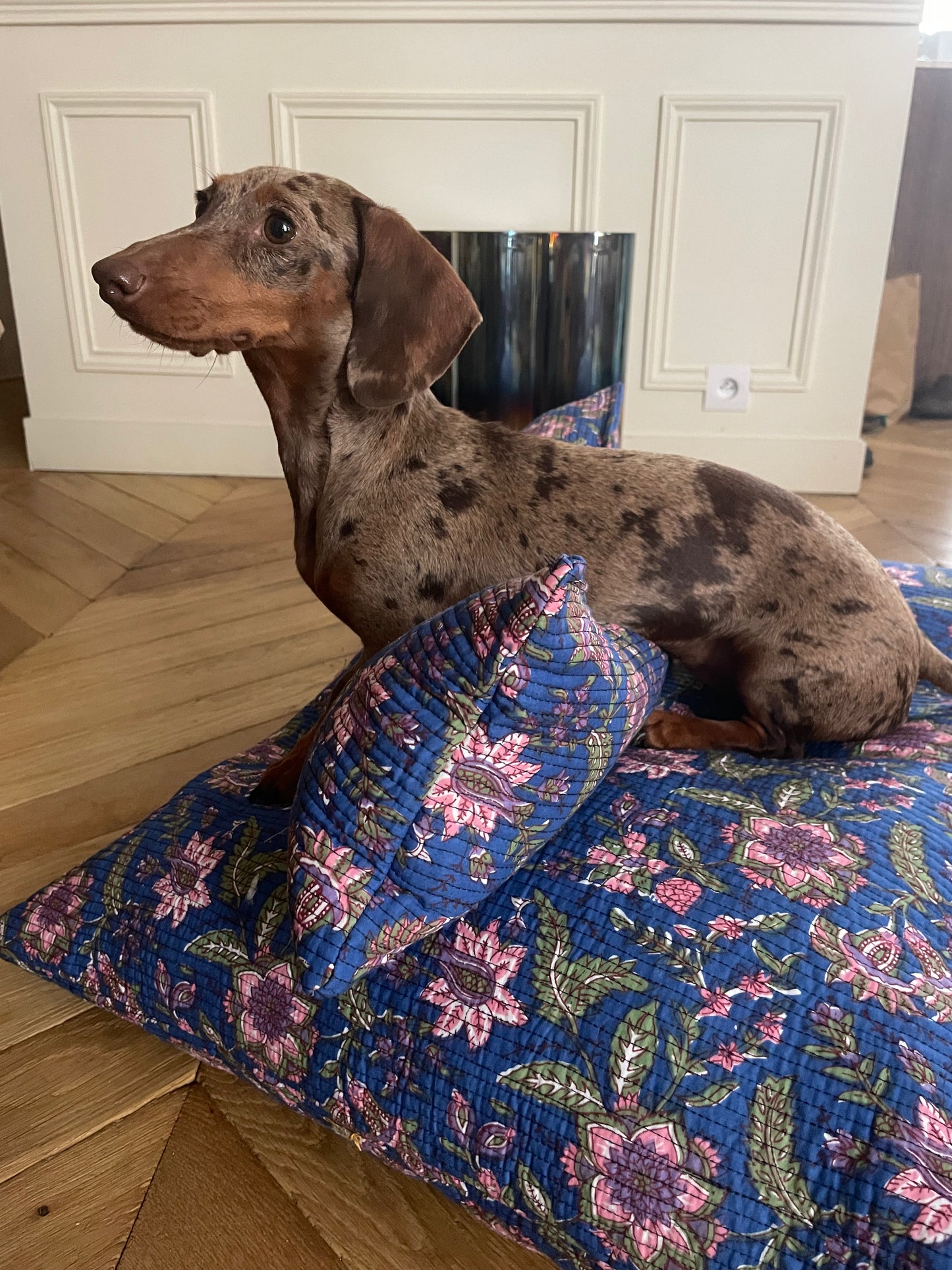 Lit en tissu imprimé bleu Indigo Fever pour chien et chat