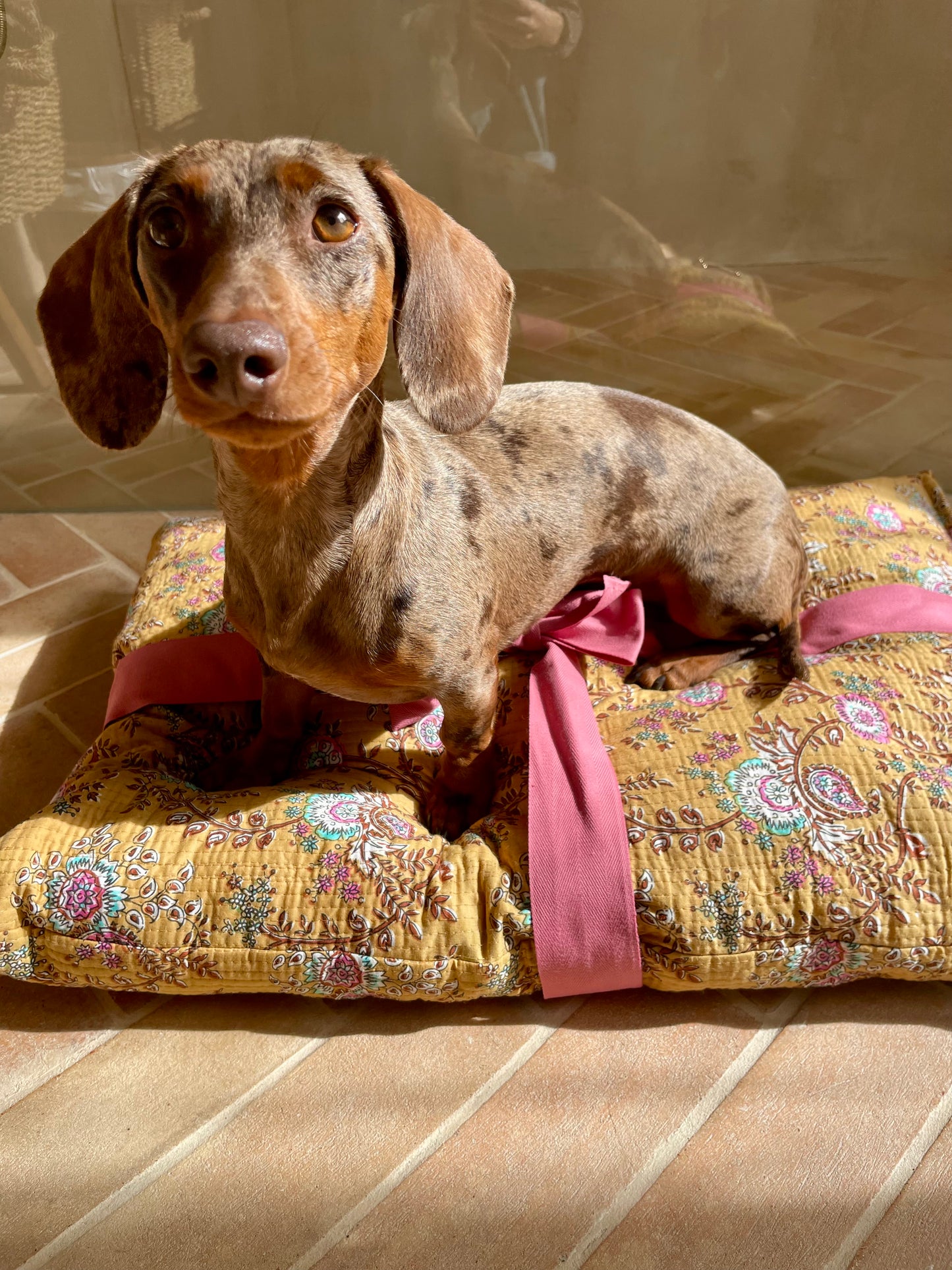 Lit en tissu imprimé jaune Sunflower pour chien et chat