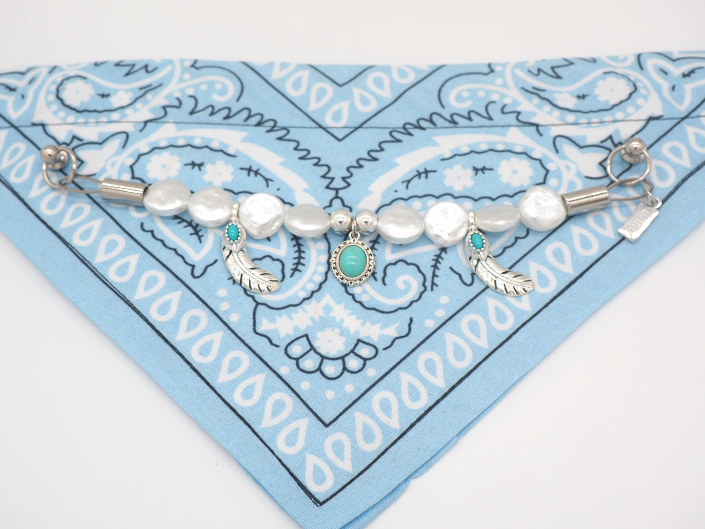 "Blue Cactus" blue bandana collar for Dogs and Cats