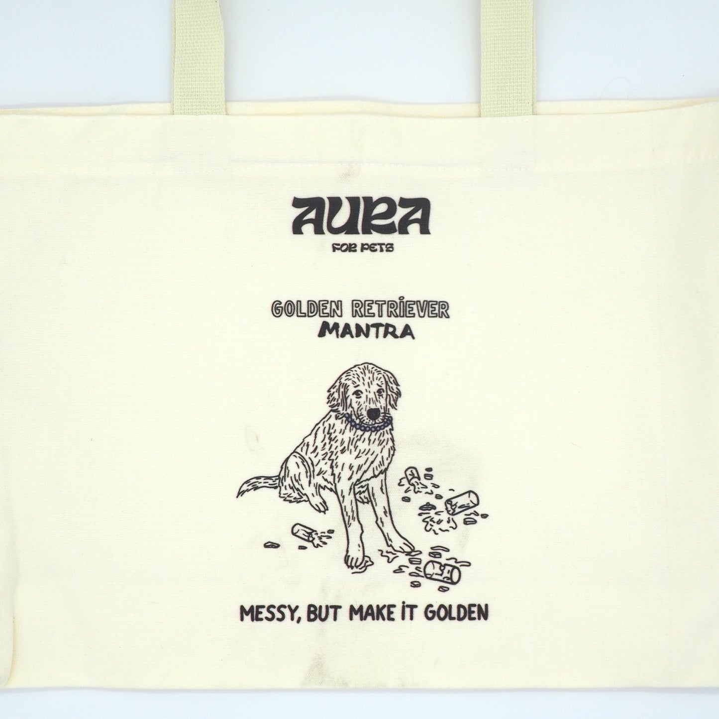 Golden Retriever off-white cotton tote bag