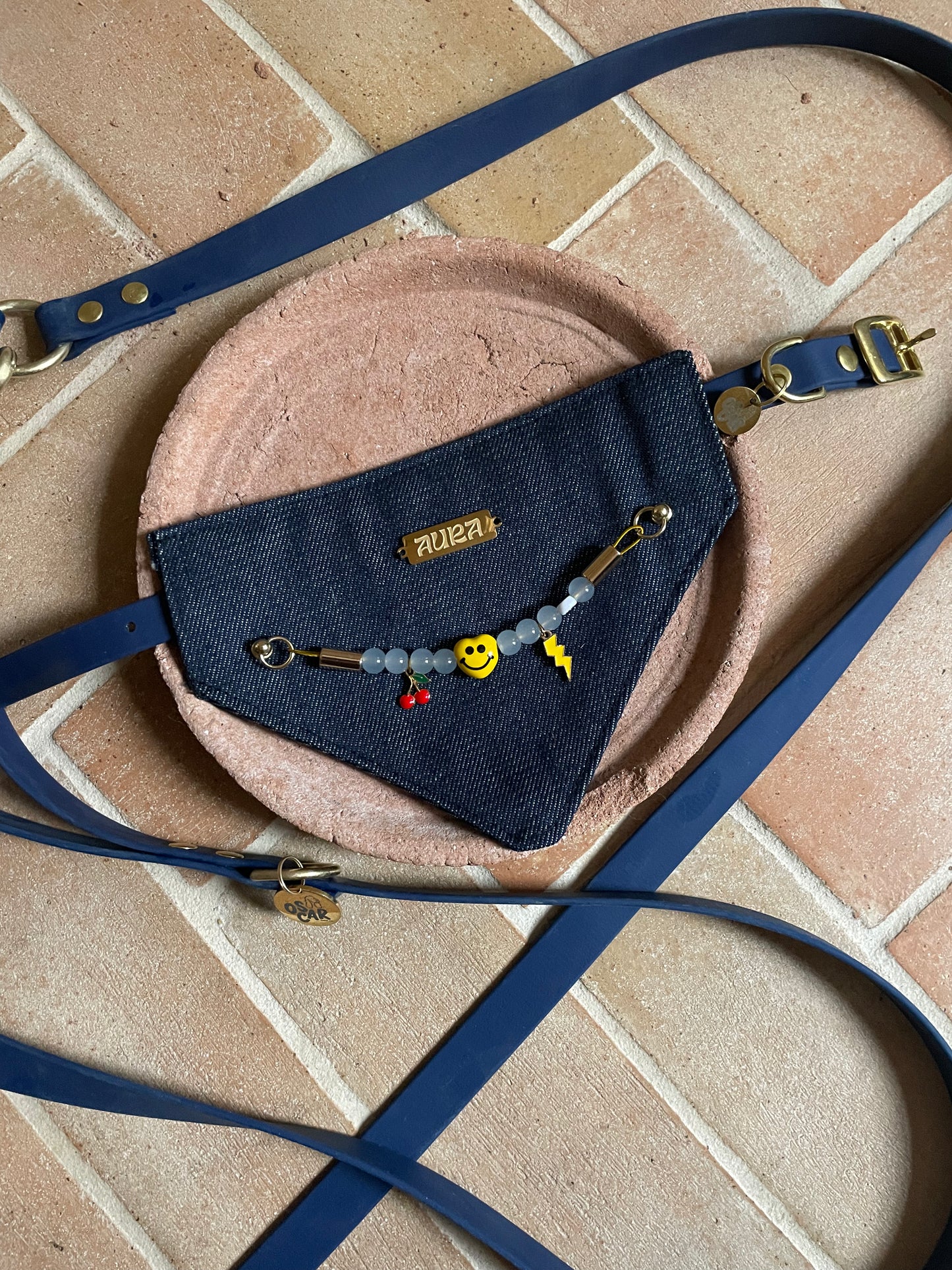 Pack Bandana en jeans + Collier en biothane - Aura x Oscar & Co