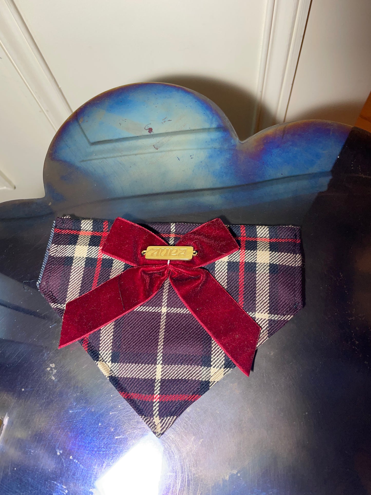 Bandana-Collier Tartan Noeud bordeaux