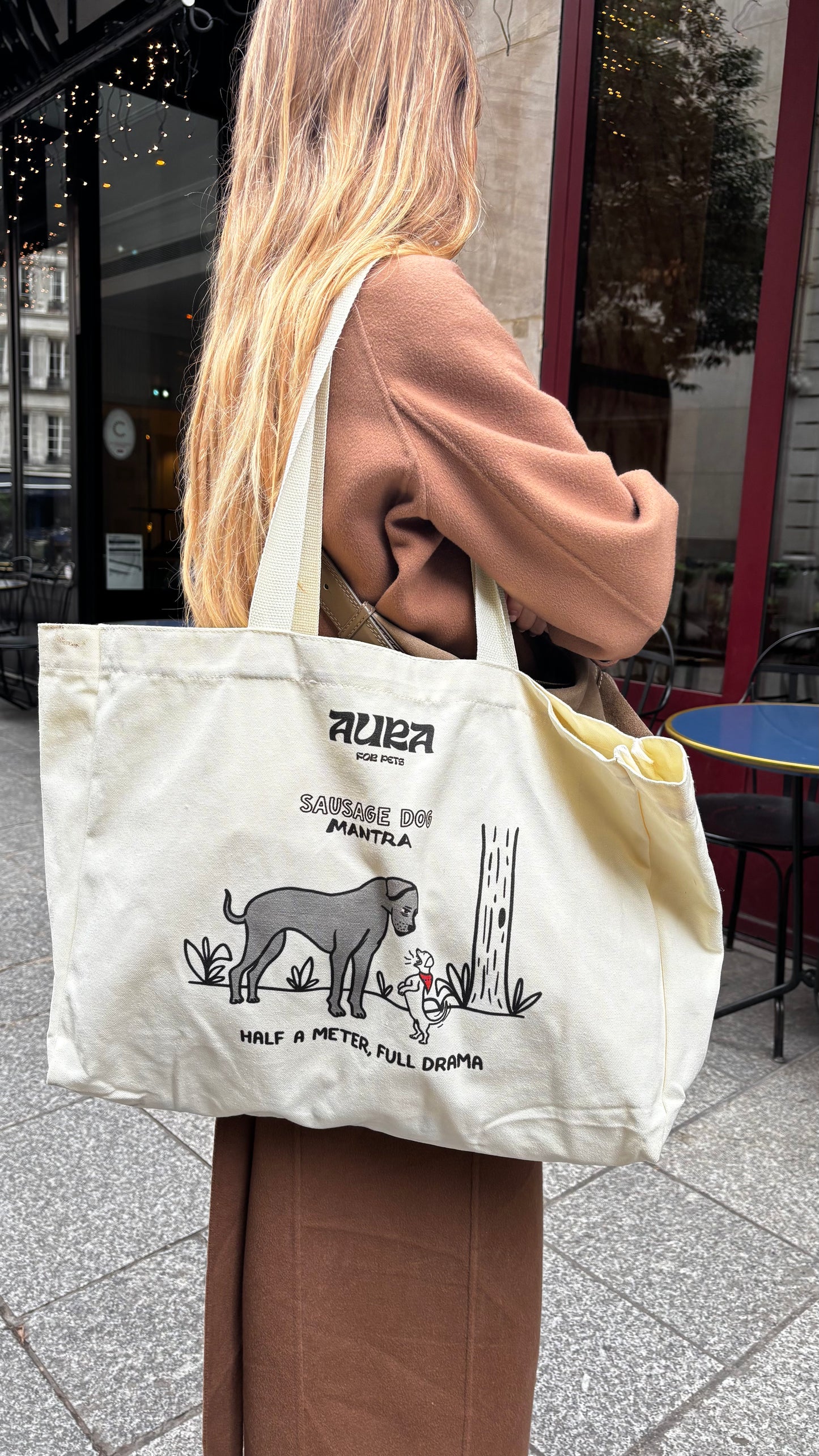 Tote Bag en coton blanc cassé Teckel
