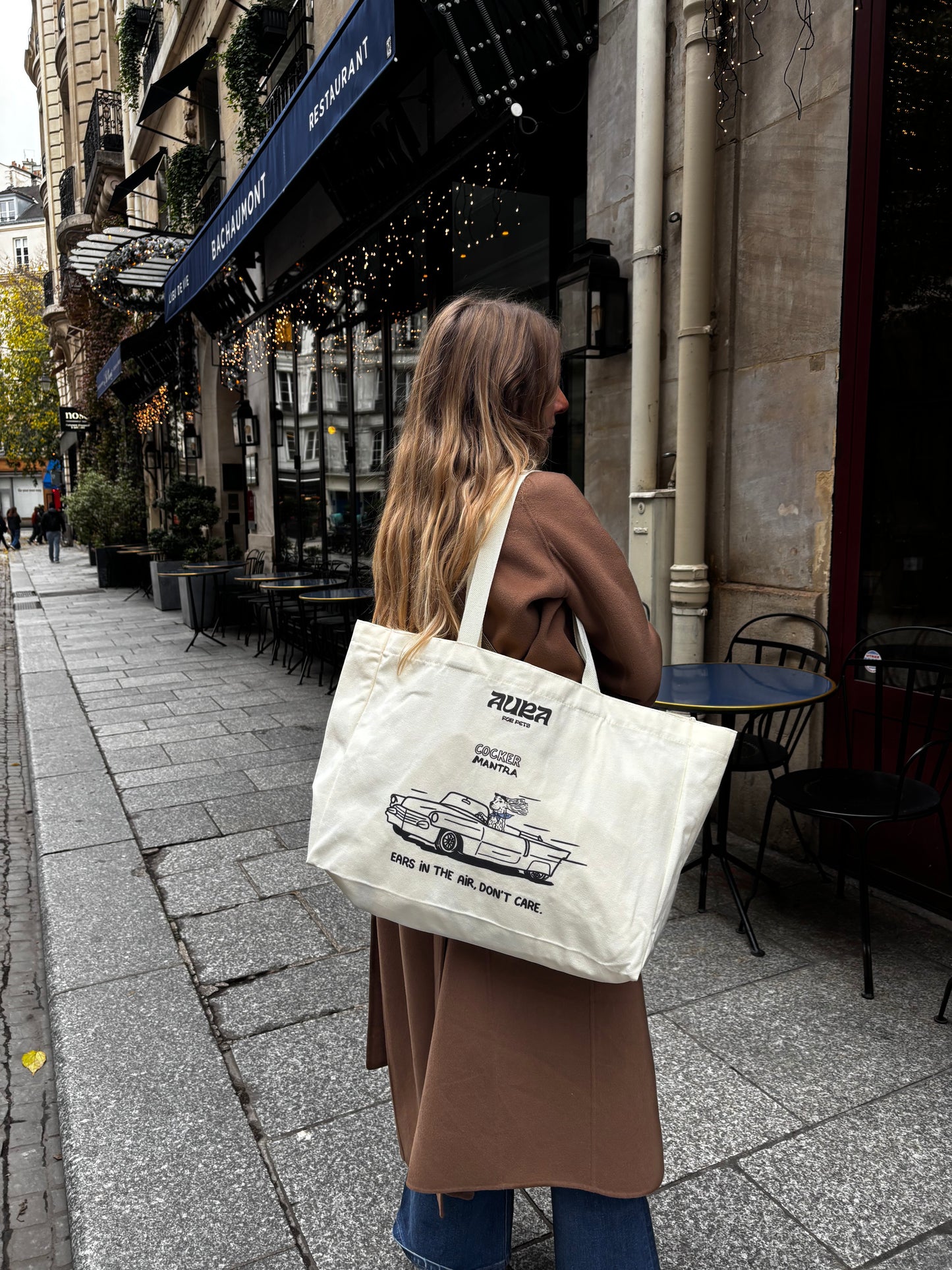 Tote Bag en coton blanc cassé Cocker