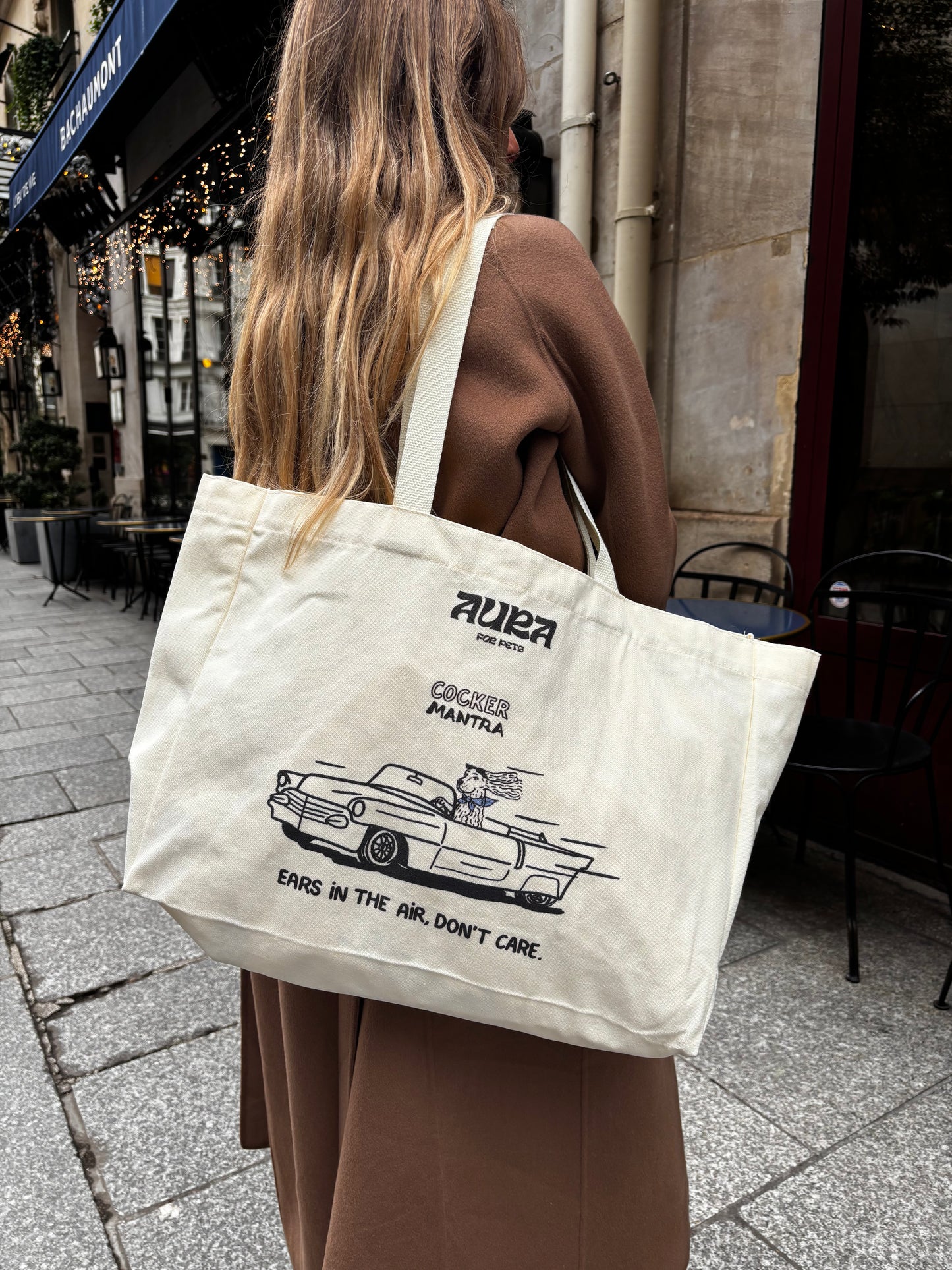 Tote Bag en coton blanc cassé Cocker