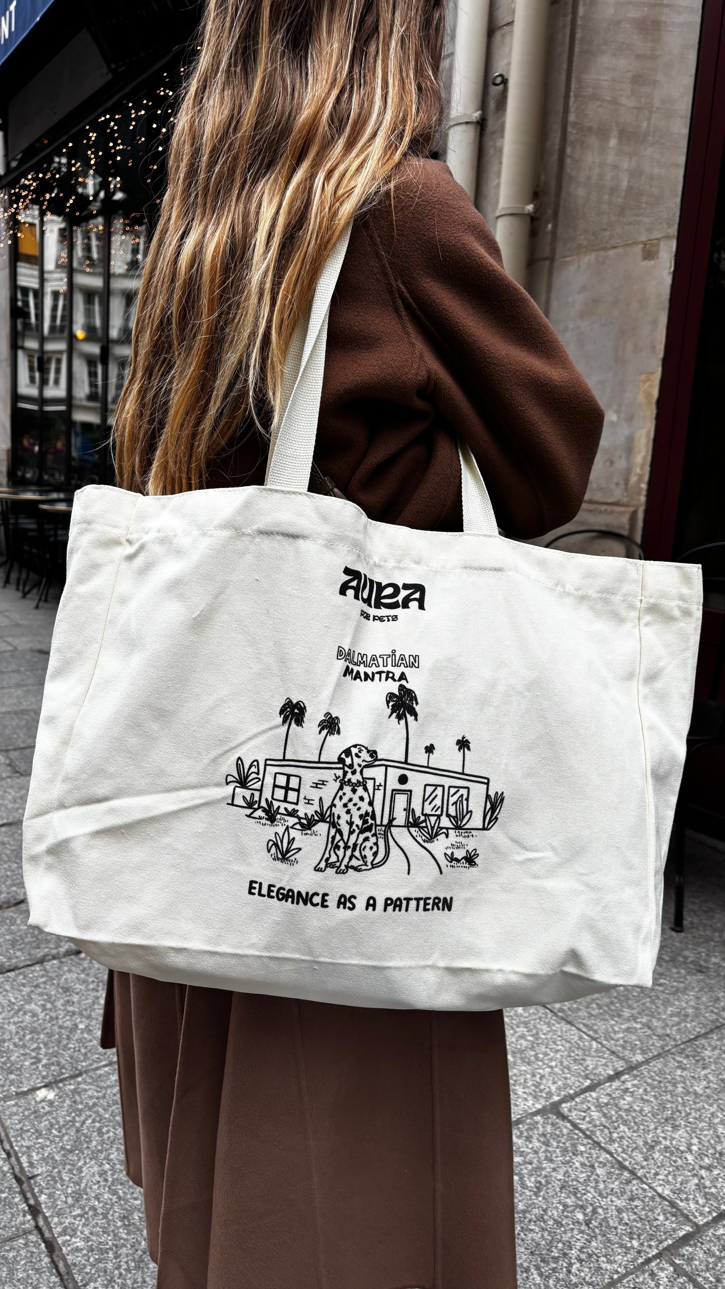 Tote Bag en coton blanc cassé Dalmatien