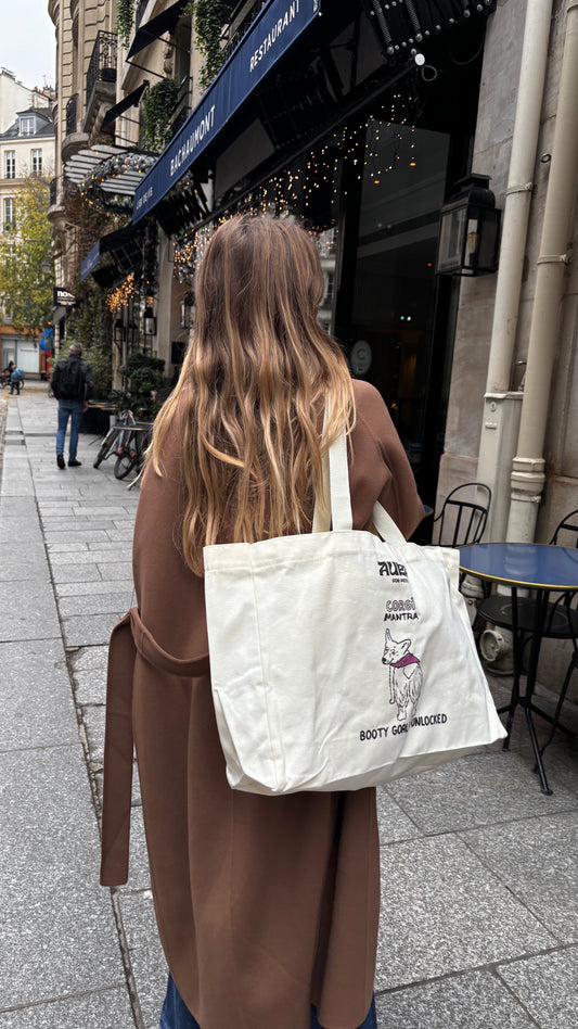 Tote Bag en coton blanc cassé Corgi