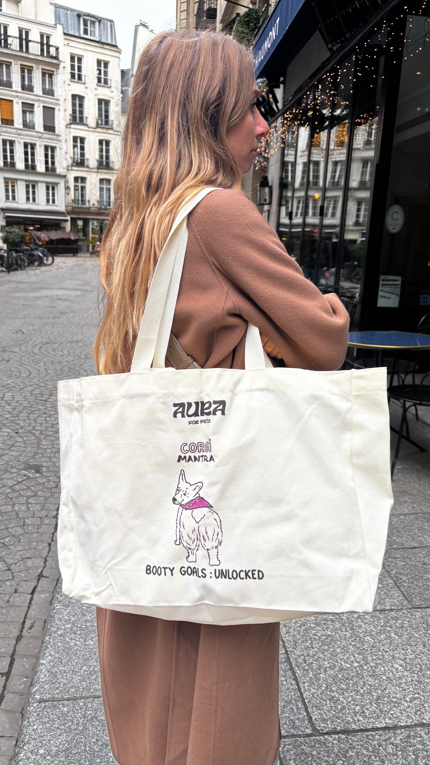 Tote Bag en coton blanc cassé Corgi