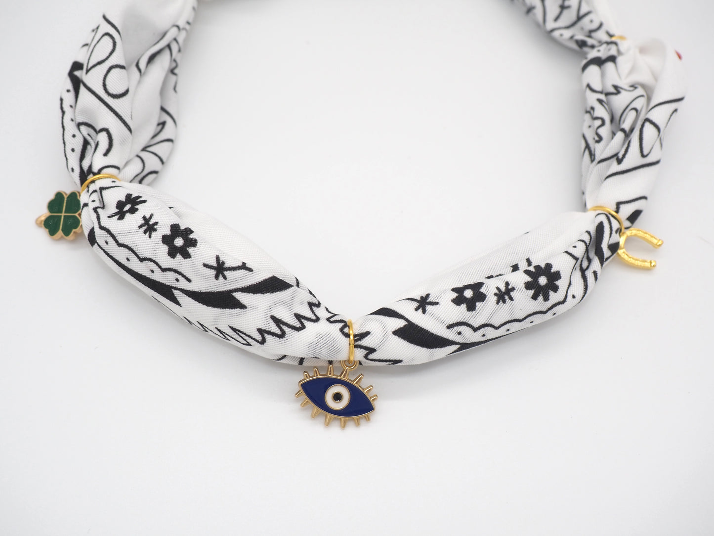 Lucky white tie-on bandana collar for dogs and cats