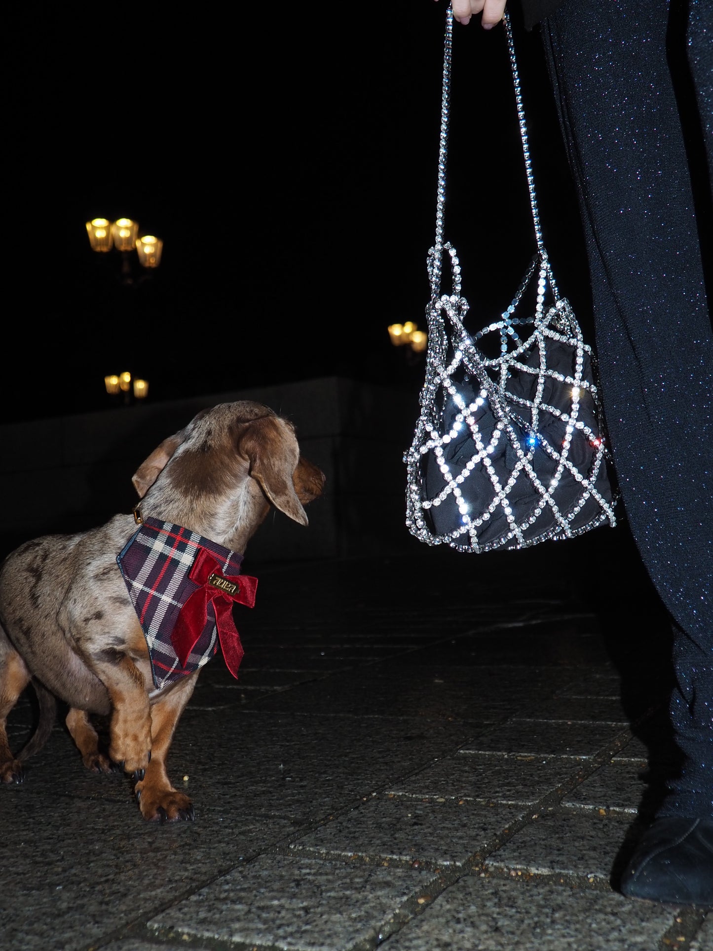 Bandana-Collier Tartan Noeud bordeaux