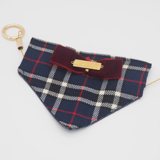 Tartan bandana-necklace with burgundy knot